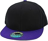 KNW-1467 BLK-PUR Cotton Snapback Solid Blank Cap