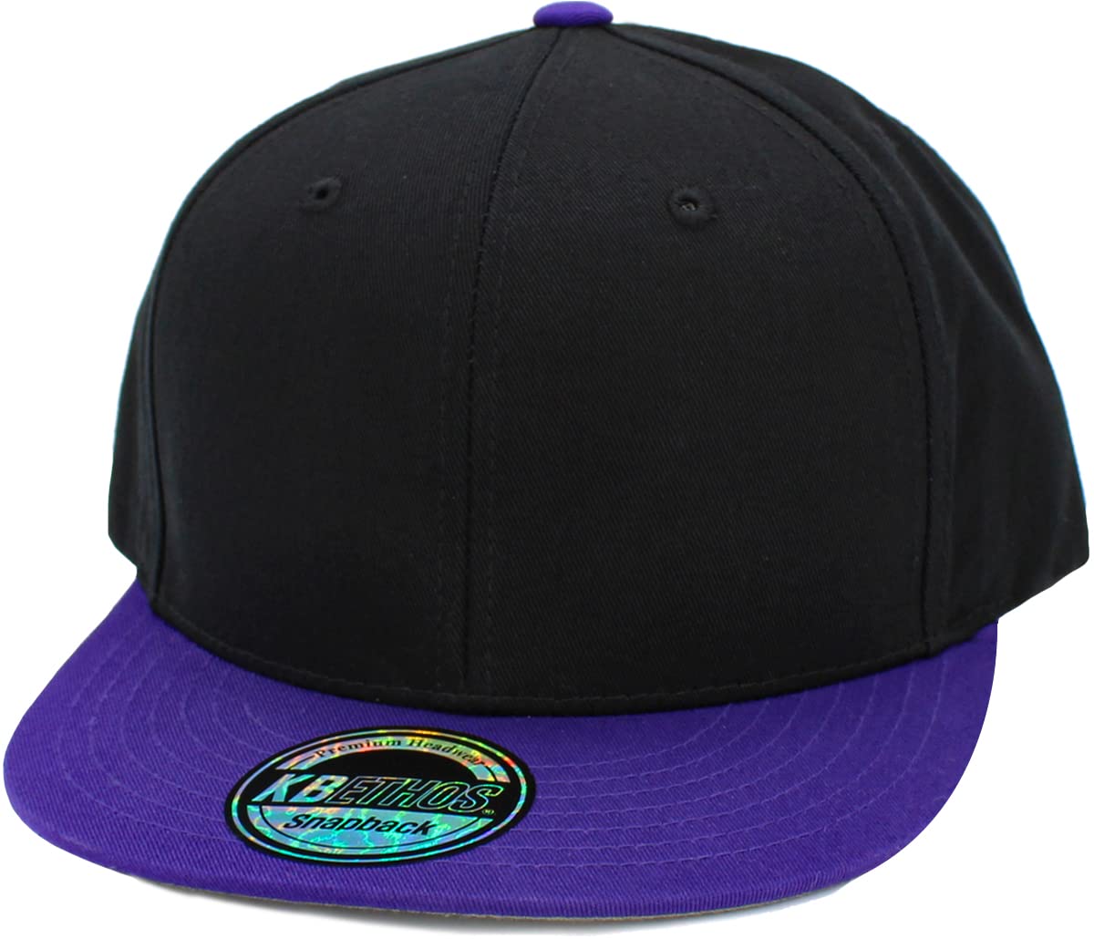 KNW-1467 BLK-PUR Cotton Snapback Solid Blank Cap