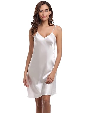 Aiboria Damen Nachthemd Frau Sommer Sexy Negligee Satin Spinnen Seide Nachtkleid Kurz Langen Rock Schlanke Nachtwäsche Sleepw