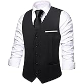 Hi-Tie Men's Formal Suit Vest Solid Fit Vest for Men 3 Pockets V Neck Waistcoat Business Wedding Casual