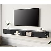 WAMPAT 70 inch Floating TV Shelf for TVs Up to 75 inch, Floating TV Stand with Storage Under TV for Living Room, Entertainment Center for Wall, Black
