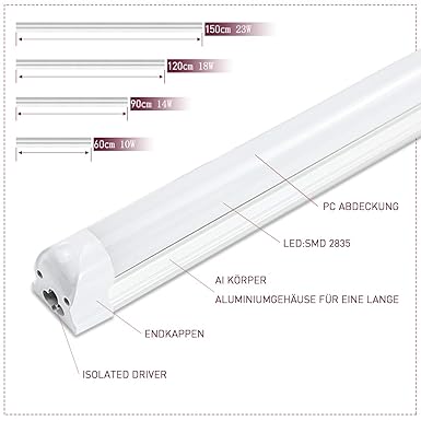 T8 LED Röhre 150cm Leuchtstoffröhre komplett Leuchtstofflampe Röhrenlampe 23w 2300 Lumen Kaltweiss 6000K LED Tube Unterbauleu