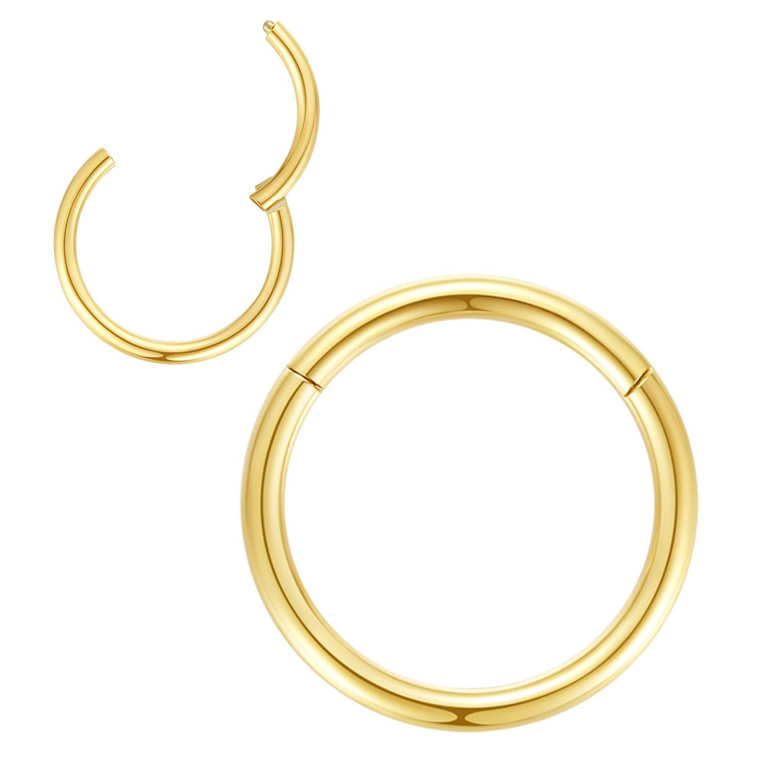 14g Hoop Nose Rings for Men and Women 13mm Nose Hoop 14 Gauge Nose Ring Hoop Gold Septum Clicker Hinged Ring 316L Surgical Steel Gold Body Piercing Earrings for Cartilage Helix Ear Lobe Daith Rook