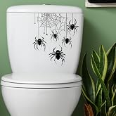 Halloween Spider Web Toilet Lid Stickers 1Pack Self-Adhesive Black Spiders Toilet Lid Decal Horror Spider Wall Sticker Waterproof Washroom Decoration Supplies for Halloween Party Decoration
