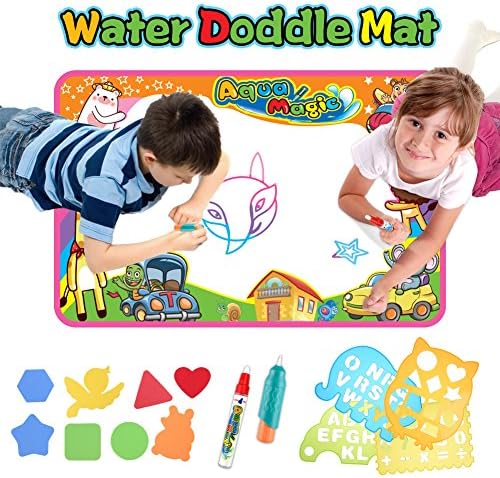 FoMass Aqua Doodle Mat Kids Toy Water Doodle Mat and 2 Magic Pens Color Children Water Drawing Pad Board and Aqua Doodle Pen Gifts for 1-5 Year Old Boys Girls Doodle Learning Toys