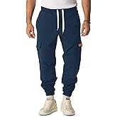 Yousify Mens Fleece Cargo Pants Casual Jogger Elastic Waist Drawstring Hiking Pants Track Sweatpants with Multi Pockets
