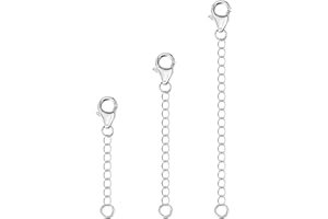 ALEXCRAFT Sterling Silver Necklace Extender, 3MM Strong Durable Sterling Silver Chain Extenders, White Gold Plated S925 Silver Necklace Bracelet Anklet Extension Chains(1 2 3 Inches, 3PCS)