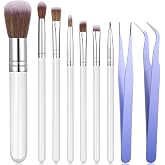 Sinmoe 9 Pieces Cake Candy Decorating Brushes Tools, Macaron Color | Cookie Decoration Brushes, Pastry Brush and Stainless Steel Straight, Curved Tip Tweezers Pasta Tweezers for Baking Fondant