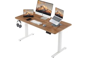 Deroavixe Electric Standing Desk, Height Adjustable Desk with 4 Memory Settings, 48 x 24 Inches, Home Office Workstation (Light Walnut Desktop + White Frame)