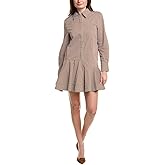 English Factory Womens Stripe Collar Flared Shirtdress, S, Brown
