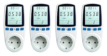 Asigo 4er Set Energiekosten-Messgerät | Stromtarif einstellbar | Energiekostenmessgerät | Stromverbrauchszähler | Deutscher H