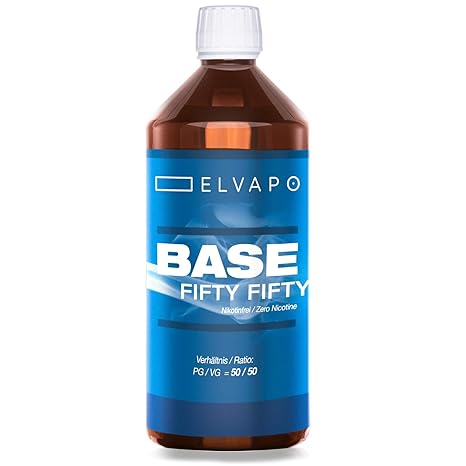 Elvapo BASE - Fifty Fifty | 1000ml / 1L | 50/50 (PG/VG) | Basisliquid für das Mischen von E-Liquids mit Aromen (für E-Zigaret