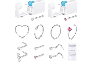 DJCIW Nose Piercing Kit,Disposable Safe Sterile Piercing Kit For Self At Home Nose Piercing Gun, Nose Piercing Kit with Silver Gold Nose Rings and Stud Tool with Extra 10pcs Nose Rings