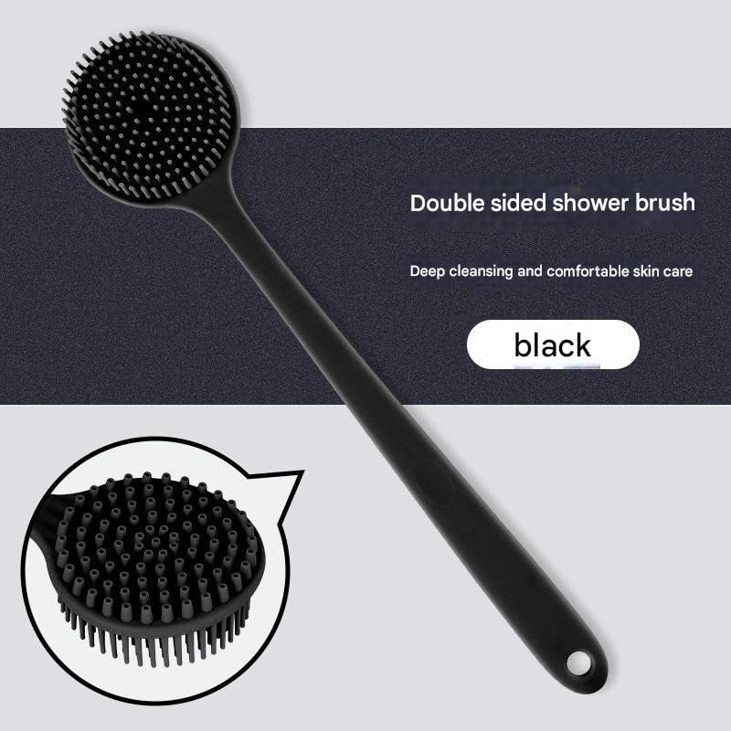 cepillo de silicona para cuerpo - 1 cepillo de limpieza de espalda de mango largo, cepillo de baño corto, cepillo para lavar el pelo y cepillo para lavar la cara, herramientas de limpieza (black)