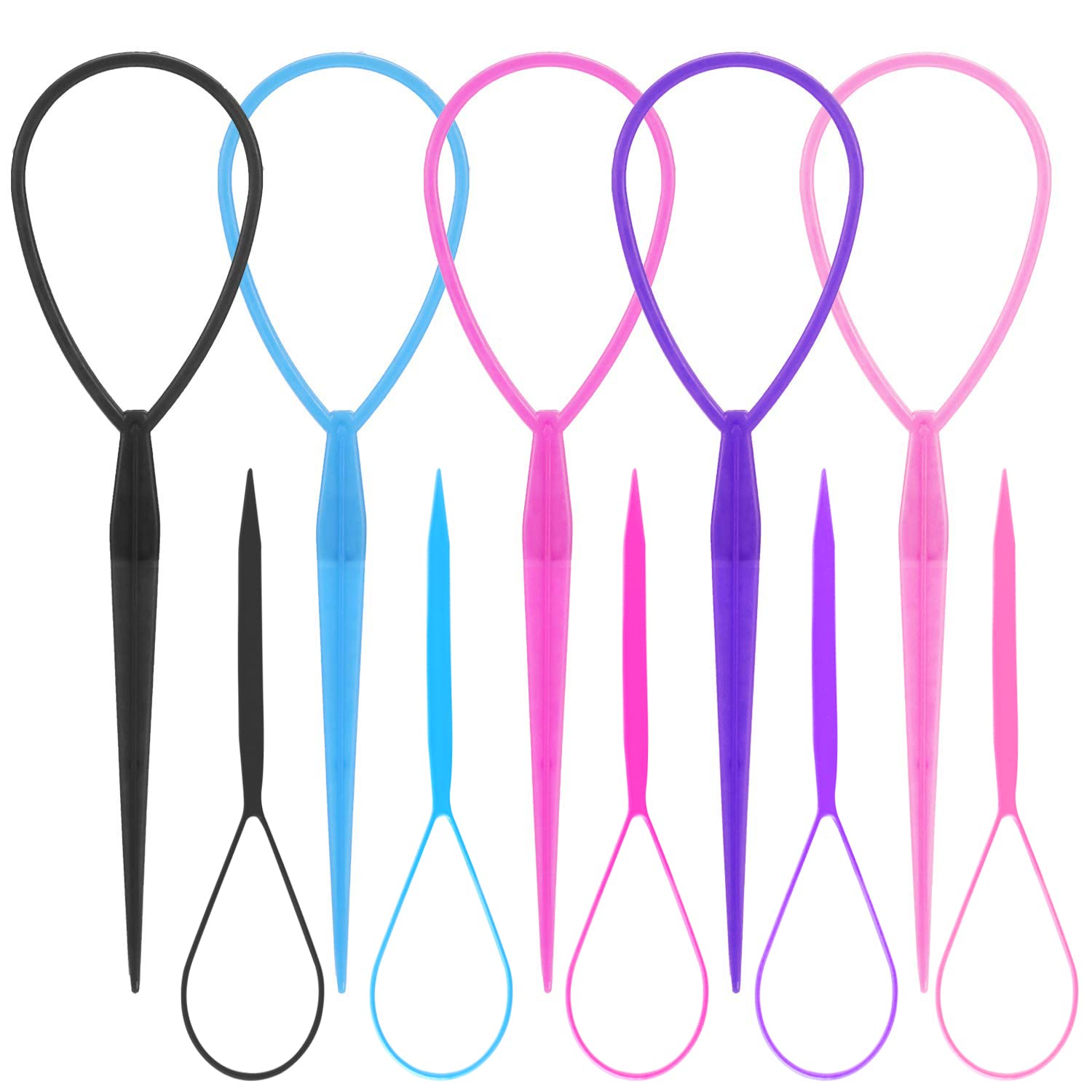 Photo 1 of WSYUB Topsy Tail Tools, 10Pcs Hair Styling Accessories, French Braid Tool Loop for Girls, 5 Colors, Large & Trumpet Sizes