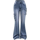 BEAUDRM Girl's Bow Flared Jeans Y2k Denim Pants Bell Bottom Stretchy Jeans Trousers with Pocket