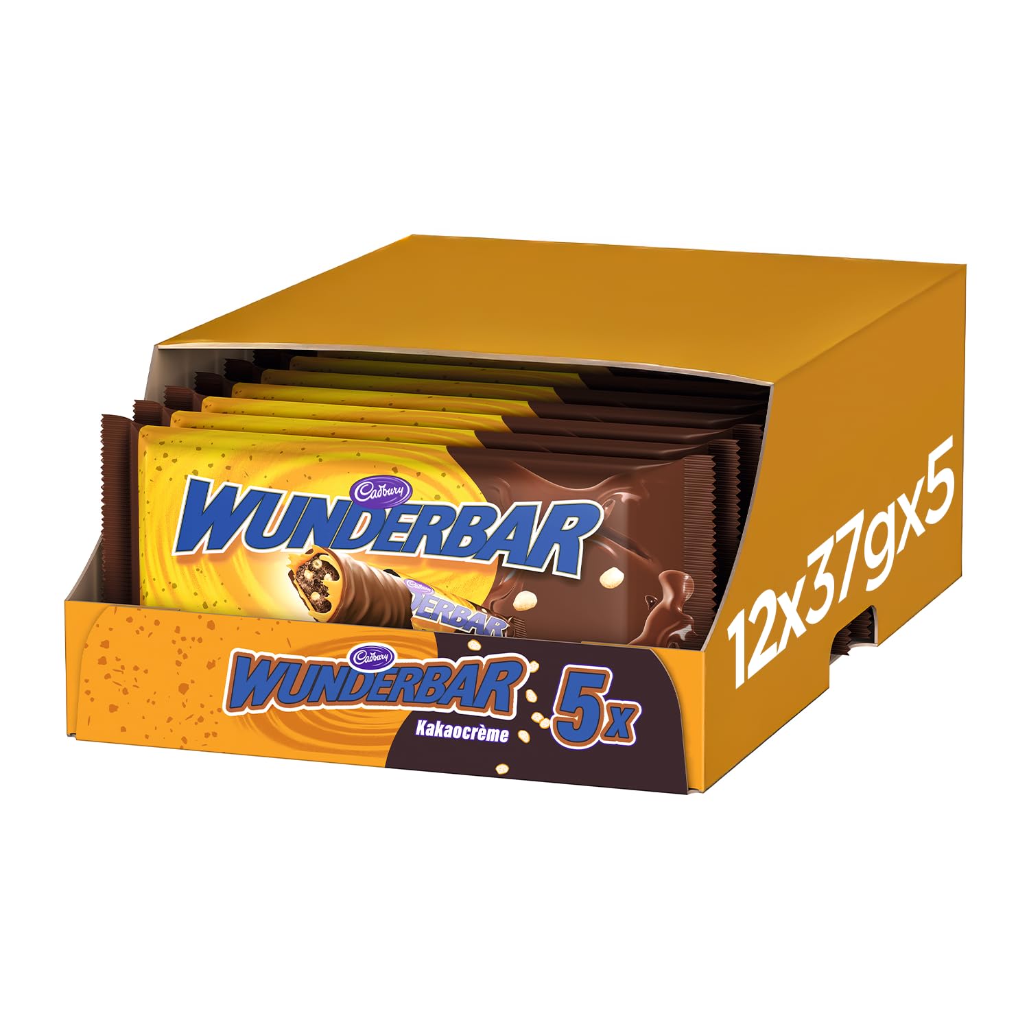 WUNDERBAR Kakao 12 x 185g, Einzeln verpackte Kakao-Karamell-Riegel mit knusprigen Keksstückchen