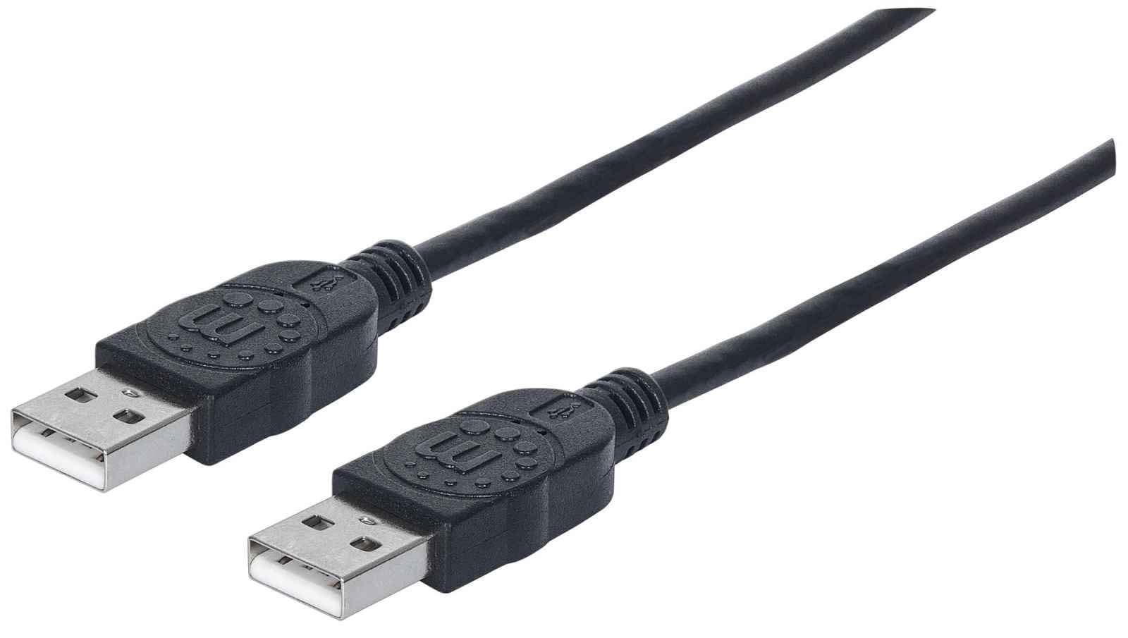 Manhattan USB-A to USB-A Cable, 1m, Male to Male, 480 Mbps (USB 2.0), Hi-Speed USB, Black, Lifetime Warranty, Polybag