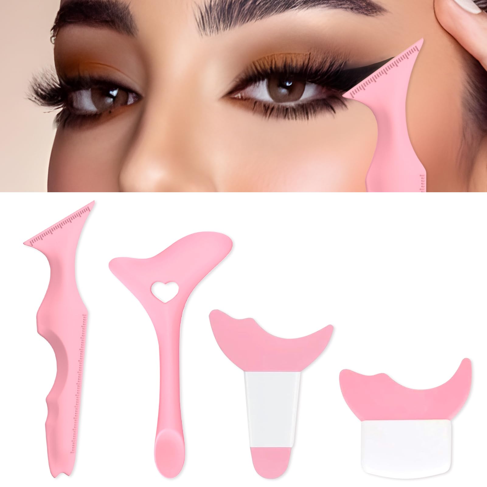 Photo 1 of IDDFEVE 4Pcs Eyeliner Stencils, Silicone Winged Tip, Multifunctional Mascara Shield for Eyeshadow and Eyelashes, Professional &Quick Cat Eye Makeup Tool for Beginners (Pink)