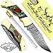 Best.Buy.Damascus1 Multi Color Wood 5.5'' Custom Handmade Damascus Steel Double Brass Bloster with Sharpening Rod Folding Pocket Knife Back Lock Prime Quality Come with Leather Sheath