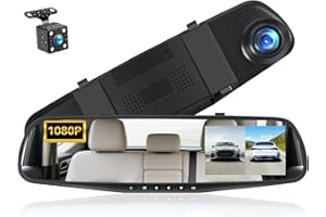 CAMECHO Rear View Mirror Camera, 4.5'' 1080P Mirror Dash Cam Front and Rear Camera, Dashcams for Cars with Parking Assistance