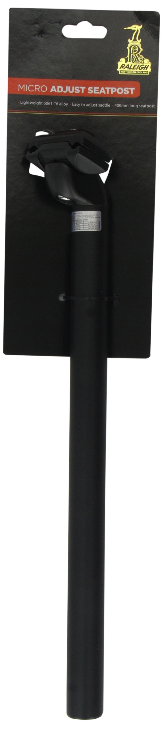 Raleigh - GFS137B - Micro Adjustable Bicycle Seatpost Measuring 31.6mm Diameter by 400mm Length in Anodised Black Finish