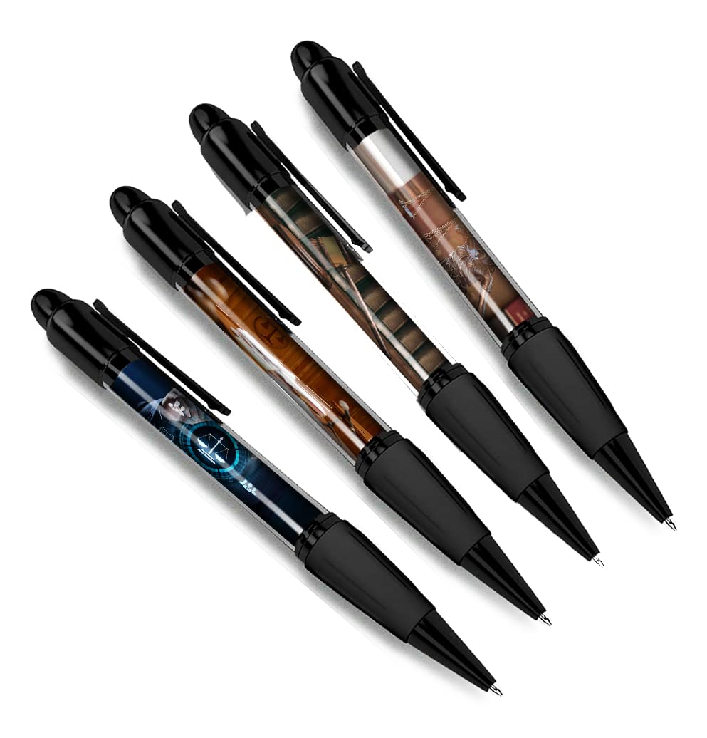 DV DESIGN Set of 4 Lawyer Black Ballpoint Pens - Law Congratulations Degree Crime Attorney Student Job Boys Girls Men Women Theme Pen #79375