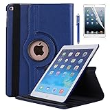 New iPad 9.7 2018 2017 / iPad Air Case - AiSMei Rotating Stand Case Cover with Auto Wake Sleep for Apple iPad 9.7" (6th Gen, 5th Gen) / iPad Air 2013,Bonus Stylus + Film - Dark Blue