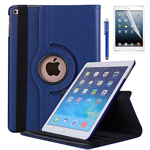New iPad 9.7 2018 2017 / iPad Air Case - AiSMei Rotating Stand Case Cover with Auto Wake Sleep for Apple iPad 9.7" (6th Gen, 5th Gen) / iPad Air 2013,Bonus Stylus + Film - Dark Blue