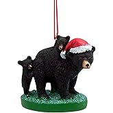 Black Bear Mom with Santa Hat and Cubs Christmas Ornament, Hanging Xmas Decoration, Rustic Decor, 2.5 Inches