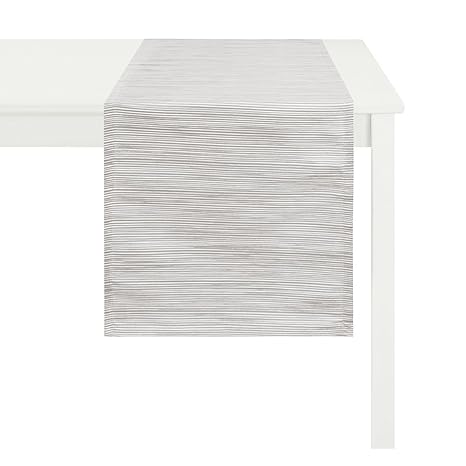APELT 4503_48x140_28 Tischläufer 'Uni Struckturstreifen', weiß / grau