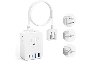 Kakyanill European Travel Plug Adapter, 5ft Detachable Extension Cord with Type C/G/E/F Plug Kit, 4 AC Outlets, 4 USB Ports (2 USB C), UK Germay France Greece Travel Plug Adapter