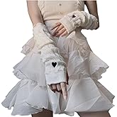 Y2K Arm Warmers for Women Teens Japanese Harajuke Lolita Cute Knitted Fingerless Gloves Heart Thumb Hole Gloves
