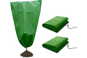 Feitore Plant Covers Freeze Protection, 2 Pack Warm Worth Frost Protection Bags Blanket Upgraded Thickness Shrub & Trees Jacket Plant Cover for Season Extension, 60gsm, Green, 39" W x 63" H