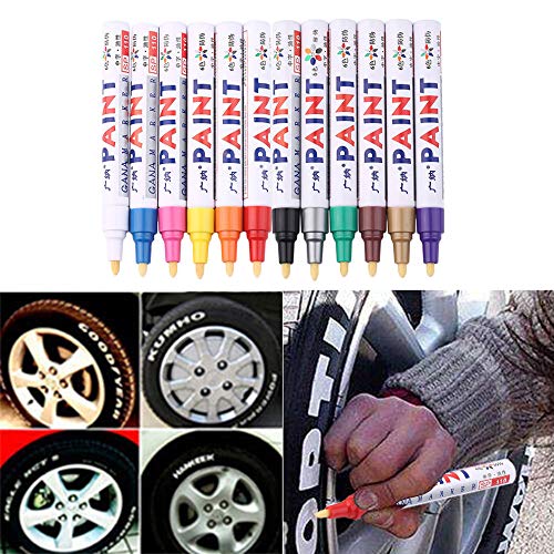 Indelible Marker Pen Set, Practical Indelible Marker Pen Oil Fill Paint Pen Graffiti Multifunctional Tire Pen with 12 Colors Marks On All Surfaces