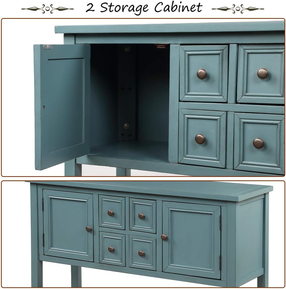 Merax Console Sofa Table Sideboard with Storage Drawers Cabinets and Bottom Shelf for Living Room, Kitchen, Entryway/Hallway, Blue: Furniture & Decor