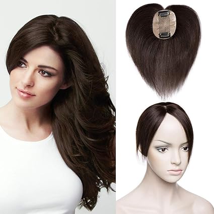 TESS Pony Haarteil Topper Clip in Extensions Echthaar Toupee Haarverlängerung Lace Front Closure Toupet für Frauen 6'(15cm) 1