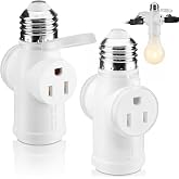 Tavirela 2-Pack E26 Light Socket Outlet Adapter, 2 Outlets &amp; Bulb Socket | Keeps the E26 bulb socket available while adding 2 capped outlets for cameras, holiday lights, and other low-draw devices.
