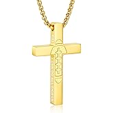 VULETO Football Cross Necklace for Boys Men, Stainless Steel Bible Verse Cross Pendant Chain Sports Gear Stuff Easter Christian Religious Jewelry Gifts for Teen Boys Kids