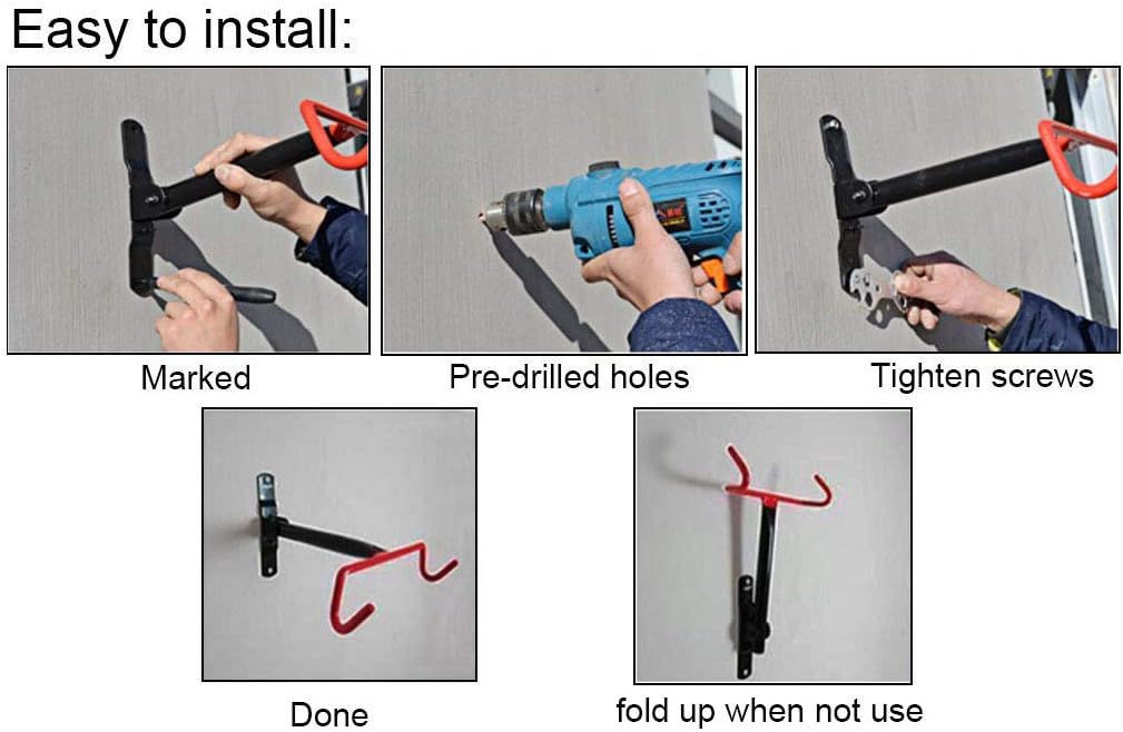 Dirza Wall Mount Bike Hanger Flip Up Garage Bicycle Bike Rack Storage System for Garage Shed with Screws 2 Pack : Sports & Outdoors
