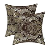 Pack of 2, CaliTime Cushion Covers Throw Pillows Cases Shells Both Sides, Vintage Damask Floral, 18 X 18 Inches, Coffee
