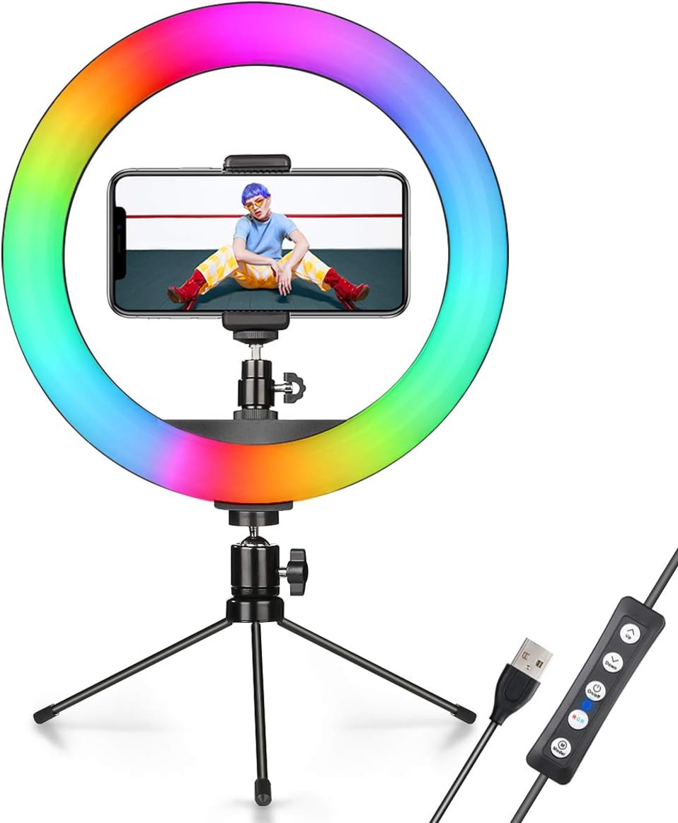 RGB Ring Light 10" with Tripod Stand and Phone Holder for