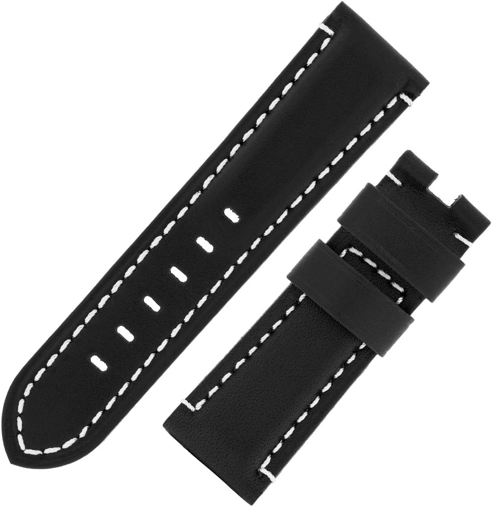 Panerai-Style Calf Leather Deployment Watch Strap in Black