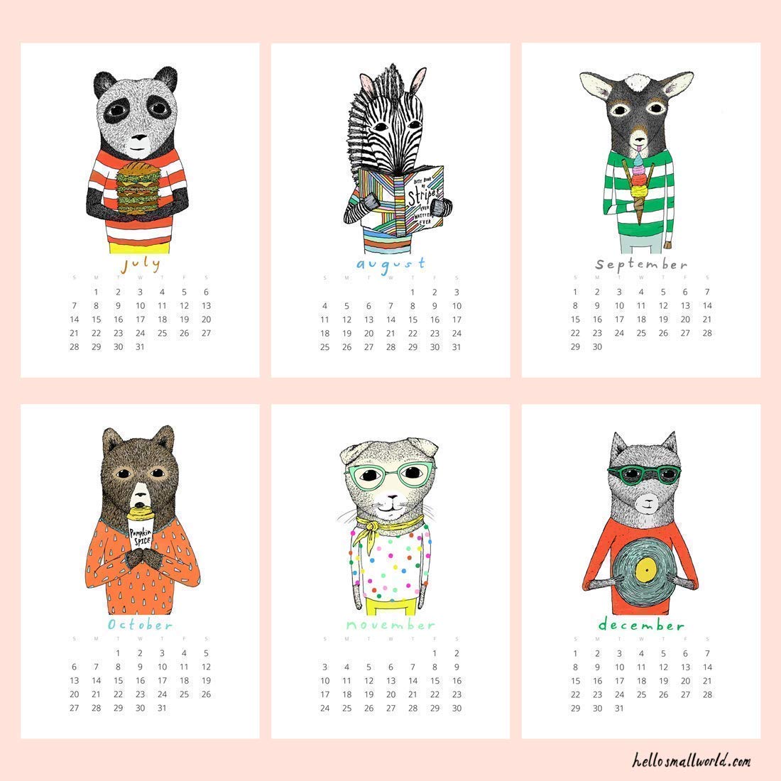 Illustrated Calendar Unicorn Dog Cat Jaunty Animals Wall Calendar Bear Raccoon 2019 Desk Calendar 12 Month Calendar For 2019 2019 Calendar Wall Calendars