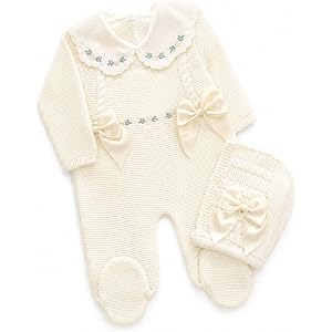 Newborn Girl Knitted Clothes Set, Coming Home Infant Knit Outfit 3 pieces