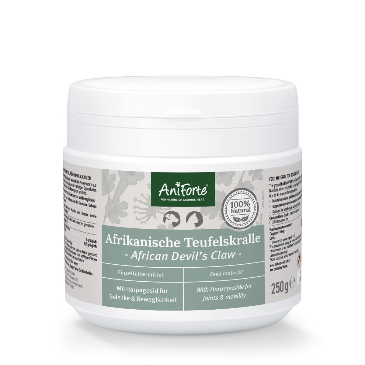 AniForte Devil’s Claw Joint Powder for Dogs & Cats 250g - Natural Joint Supplement for Stiff Joints, Ligaments & Tendons, Maintains Mobility for Adult & Senior Pets