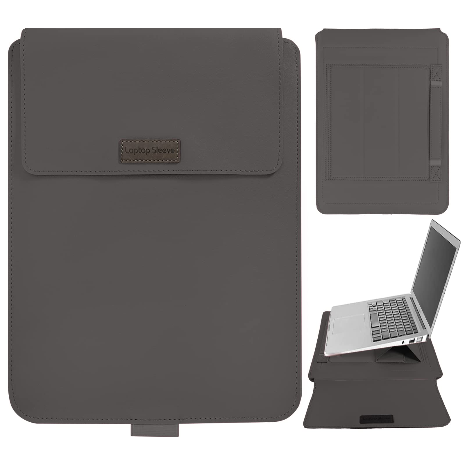 13-14 Inch Laptop Sleeve Integrate with Adjustable Stand & Mouse Pad, Leather Case Bag for MacBook Pro M2/M1 Pro/Max A2779 A2442, MacBook Air 13, 13.5 Surface Laptop 5/4/3/2/1-Grey