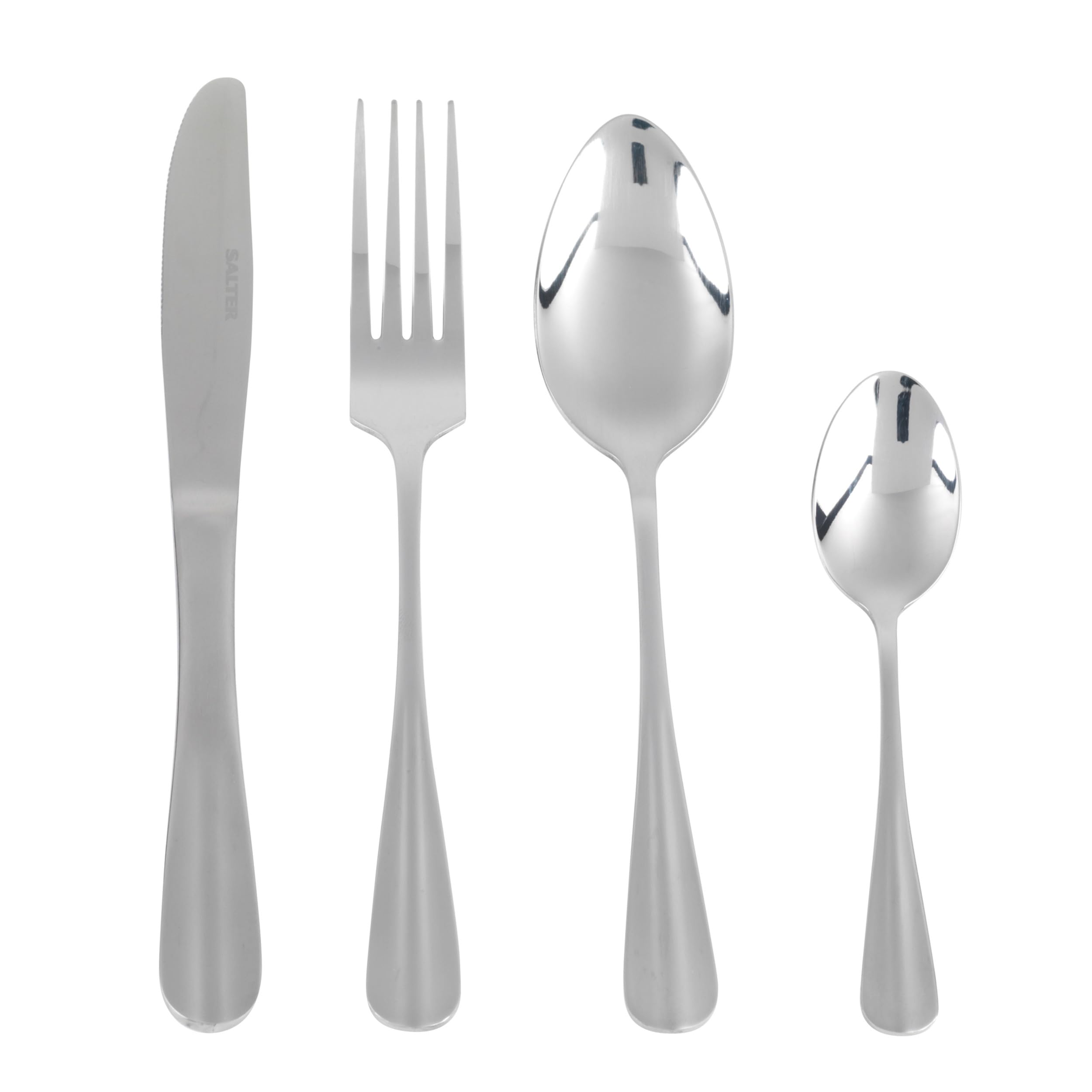 Salter BW031424EU7 Newbury Cutlery Set – 24 Piece, 18/0 Stainless Steel, 15-Year Guarantee, 6 Place Settings, Includes Forks, Knives, Dessert Spoons & Teaspoons, Mirror Polish, Dishwasher Safe
