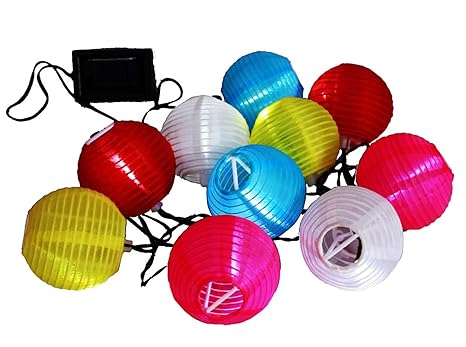 HAAC 10er LED Lichterkette Solar Lampion bunt 2,6 Meter mit 1,40 Meter Zuleitung für Außen