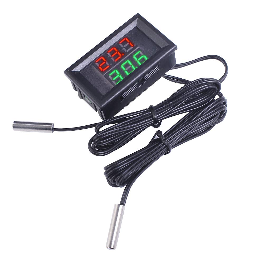 2 PCS Mini DC 4-28V Dual Display Digital Thermometer with NTC Waterproof Metal Probe Temperature Sensor Tester Car Room Indoor (Red+Green) - Image 4